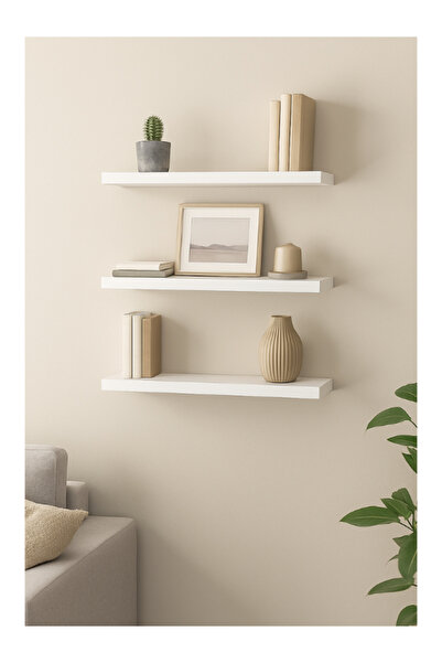 PAZARACTİVE Beyaz 3’lü Uçan Duvar Rafı Seti 50x15 Cm | Salon, Mutfak, Kitaplık Raf
