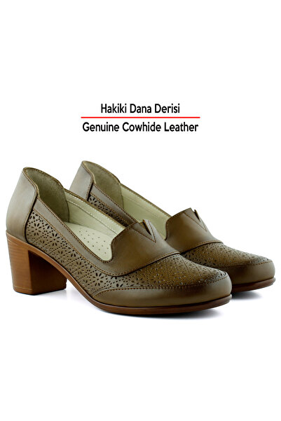 Erkan Saçmacı Madre Brown Genuine Calfskin Vintage Patterned Thick Heeled Daily Classic Shoes