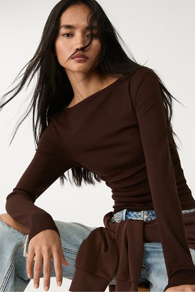 Stradivarius Gathered Long-Sleeved T-Shirt