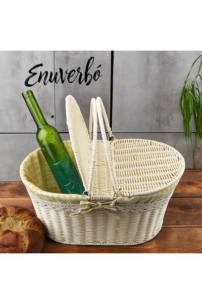 Kosova Cream Rattan Wicker - Oval Picnic Basket 39cm