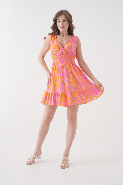saint majesta Summer Viscose Double Breasted Mini Dress with Elastic Waist - Sm25