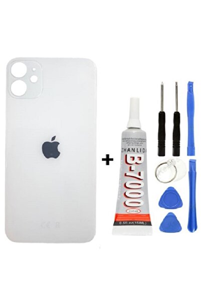 AXYA İphone 11 Arka Cam Batarya Pil Kapağı + Yapıştırıcı + Tamir Set Beyaz