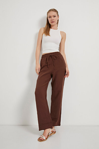 Arma Life Γυναικείο ελαστικό φαρδύ παντελόνι Palazzo καφέ μουσελίνας