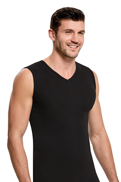 vory Muška crna ležerna majica bez rukava sa V-izrezom Osnovni VR.İl.01.10.09...