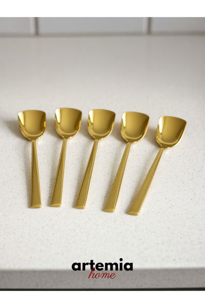 DMR LİFE Osiris Set of 6 Ice Cream Dessert Spoons | Shiny Gold | 18/10 Stainless Steel | Luxury Design