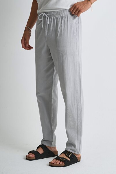 Dechers Men's Summer Comfortable Fit 100% Cotton Linen Look Trousers E205