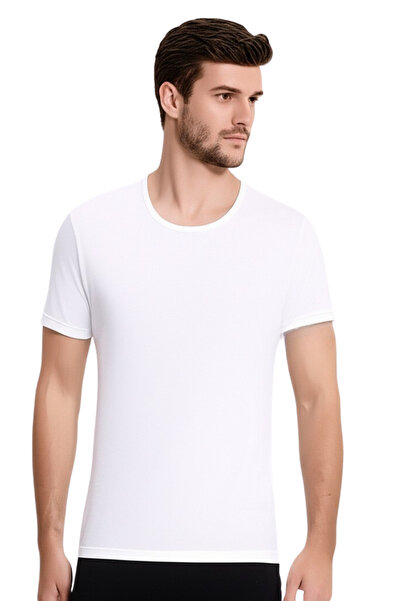 vory Men's Round Neck Short Sleeve Basic White T-Shirt Vr.İl.01.10.03.003.Y01