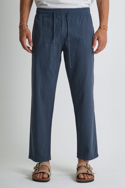 Dechers Men's Summer Comfortable Fit 100% Cotton Linen Look Trousers E205
