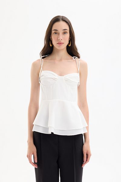 Quzu Underwire Tie-Up Blouse Ecru