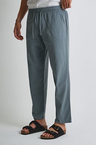 Dechers Men's Large Size 100% Cotton Linen Look Trousers E206