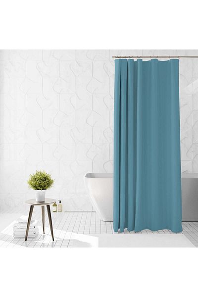 Ella Home Italia Perdea De Dus Ella Home Cu 12 Inele, Poliester, Rezistenta La Apa, Albastru, 180x200 Cm