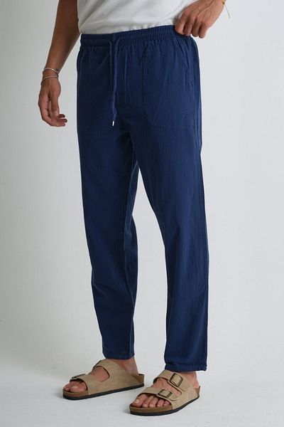 Dechers Men's Large Size 100% Cotton Linen Look Trousers E206