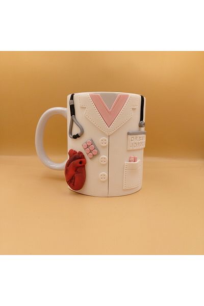 kuphane 3D Embossed Cardiologist Doctor Gift Mug Cup, Handmade Special Design Doctor Graduation Gift