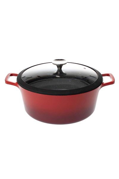 Ella Home Universal Cast Aluminum Pot With Lid, Cherry, 6.3l, 28 Cm