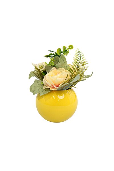 Ella Home Italia Vaza Rotunda Cu Flori, Galben Cu Roz, Plastic, 17cm - Roz, Plastic, 17cm