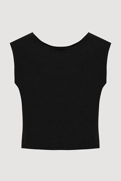 Quzu Backless Basic Blouse Black