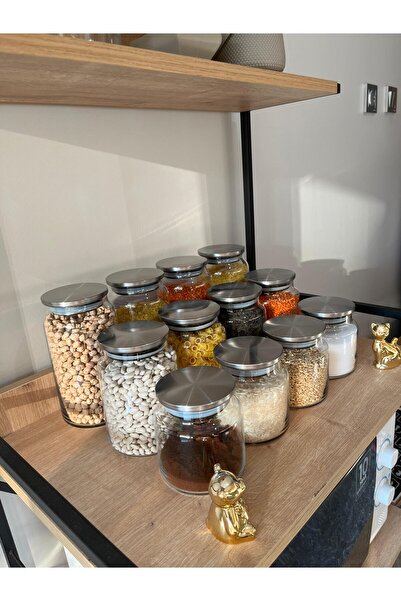 LİNGO HOME 12'li Metal Kapaklı Kavanoz Seti -etiketli-baharatlık Erzak Bakliyatlık-500 - 750 -1000 ml