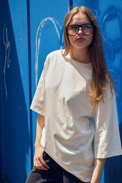 Quzu Μπλουζάκι με τρία τέταρτα μανίκια Basic Oversize Λευκό