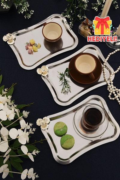 AKSESUAR EVRENİ Naldo Italian Model Silver Stone Detailed 3 Presentation Trays