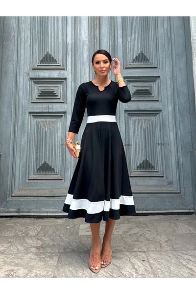 Silerra Rochie midi din crepon pentru femei, cu trei mâneci, deschisă, colorată