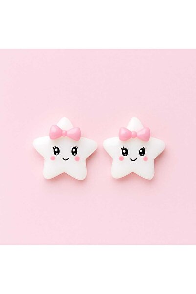 Hapşuruk Antialerjik Şeffaf Uçlu Bioplast Yıldız Desenli Silikon Küpe Bir Çift Çocuk Küpesi