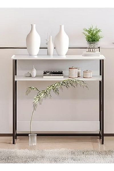 AGD Coffee Corner Table, Console Entry Table, Organize Your Needs, 90*36*85 cm, White/Black