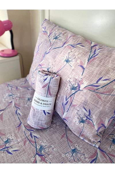 Gloriys Home & Decor Floral Lavender Patterned Double Fitted Sheet Set