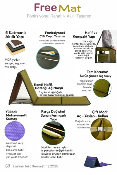 Free Walk Katlanabilir Sırt Dayamalı Kamp, Şezlong, Plaj, Yoga ve Oturma Dinlenme Matı