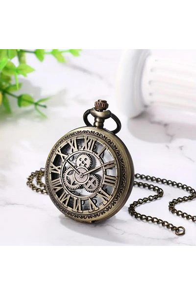valkyrie Vintage Antique Design Elegant Bronze Quartz Pocket Watch with Roman Numerals