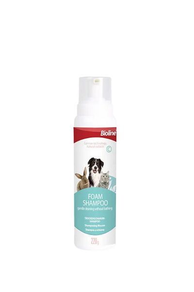 Bioline Waterless Foam Shampoo for Dogs & Cats, 220g - Gentle Odor Control & Shine