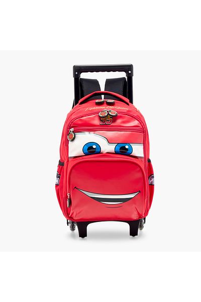 Disney Cars Print Trolley Backpack with Wheels and Zip Closure - 14 inches