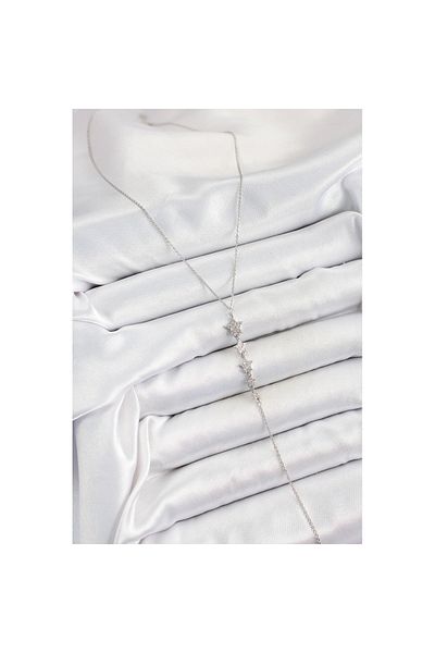 Skygo Brass Zircon Stone Row Star Figure Y Model Silver Color Women's Necklace - Tj-Bko10313