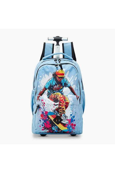 Juniors Graphic Print Trolley Backpack with Retractable Handle - 20 inches