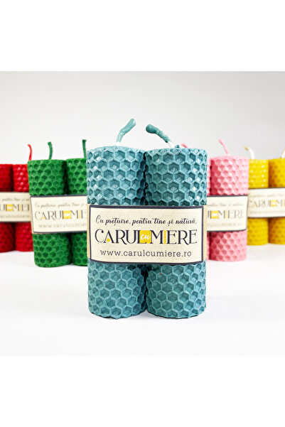 CARUL CU MIERE Lumanare HANDMADE din ceara naturala model fagure 8,5 cm x 3 cm – set 2 buc.