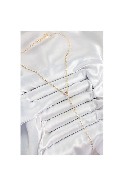 Skygo Brass Zircon Stone Pink Heart Figured Y Model Gold Color Women's Necklace - Tj-Bko10320