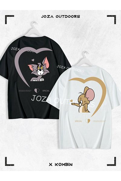 Jobia Outdoors Γυναικεία Ανδρικά Unisex Tom and Jerry BACK Σετ μπλουζάκι με στάμπα για ζευγάρια συνδυασμένο υπερμεγέθη πολύχρωμο μπλουζάκι 2 τεμαχίων
