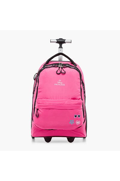 Disney Princess Logo Print Trolley Bag with Retractable Handle and Zip Closure - 18 inches