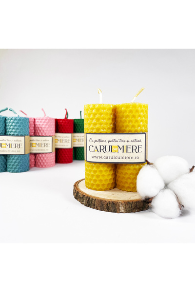 CARUL CU MIERE Lumanare HANDMADE din ceara naturala model fagure 8,5 cm x 3 cm – set 2 buc.