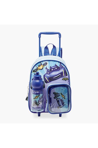 Warner Bros Batwheels Print Trolley Backpack with Lunch Box and Water Bottle - 13 inches
