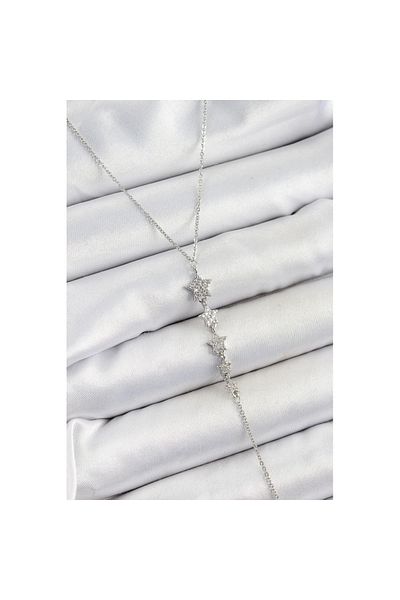 Skygo Brass Zircon Stone Row Star Figure Y Model Silver Color Women's Necklace - Tj-Bko10313