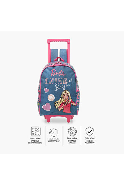 mattel Barbie Printed Trolley Backpack with Retractable Handle - 16 inches