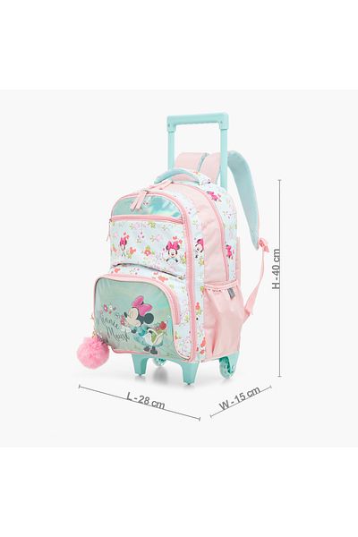 Disney Minnie Mouse Print Trolley Backpack with Wheels and Retractable Handle - 16 inches