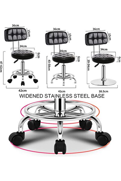 rexa Chair Round Shape Rotatable 360° Salon Chair Rolling Stool With Backrest And Wheels PU Leather