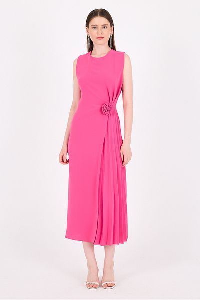 Rays Rochie de seară midi plisată cu detalii florale fucsia 251671