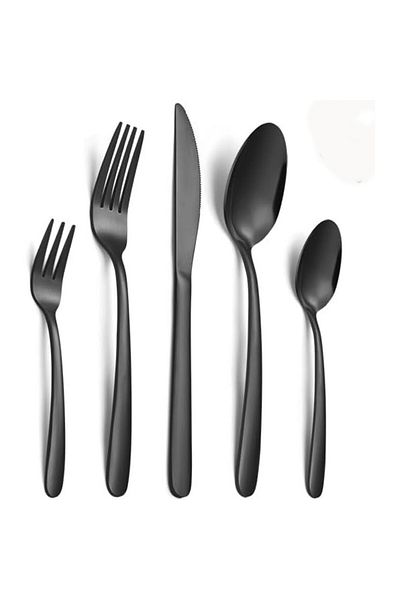 OEM Black cutlery set, stainless steel, 60 pieces, for 12 people, for festive meals or everyday use