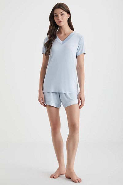 Catherine's Women's Blue Viscose V-Neck Home Wear Set / Pajama Shorts Set C4T3N72