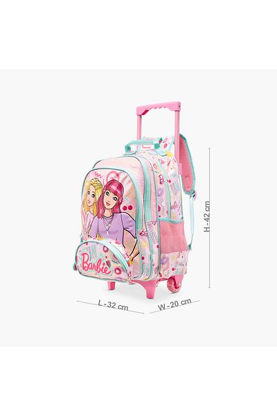 mattel حقيبة ظهر بعجلات مطبوعة بشعار باربي مع أحزمة كتف قابلة للتعديل - 16 بوصة