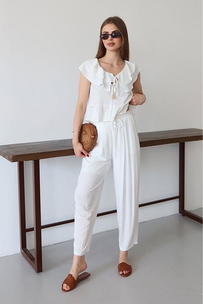 Neşeli Butik Women's Ruffle Seersucker Fabric Double Suit Nbnp012