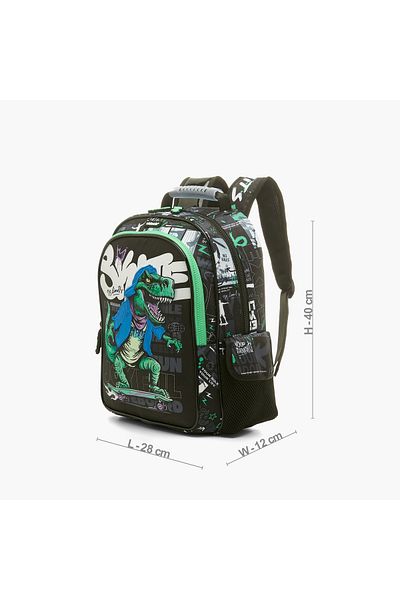 Juniors Dinosaur Print Backpack with Zip Closure and Adjustable Shoulder Straps - 14 inches