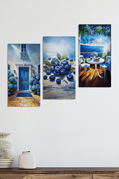Zevahir Mobilya Dekorasyon Yaban Mersini Mavisi Gün batımı Manzara 3 Parça Mdf Tablo